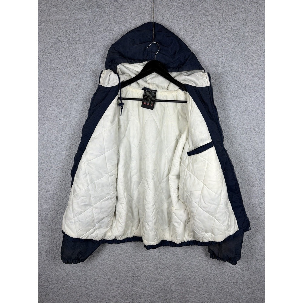 VTG Adidas 90s Trefoil Quilted Puffer Blue Bomber Jacket Size L Baggy Run DMC - Picture 3 of 10